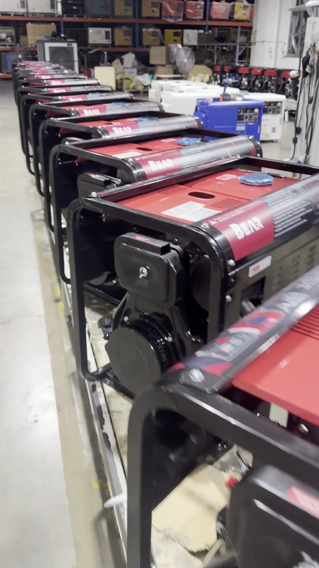 Row of BEAR open-frame generators in a workshop, visual context only