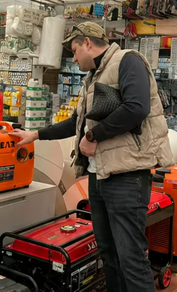 Buyer checking generator products at an overseas retail display