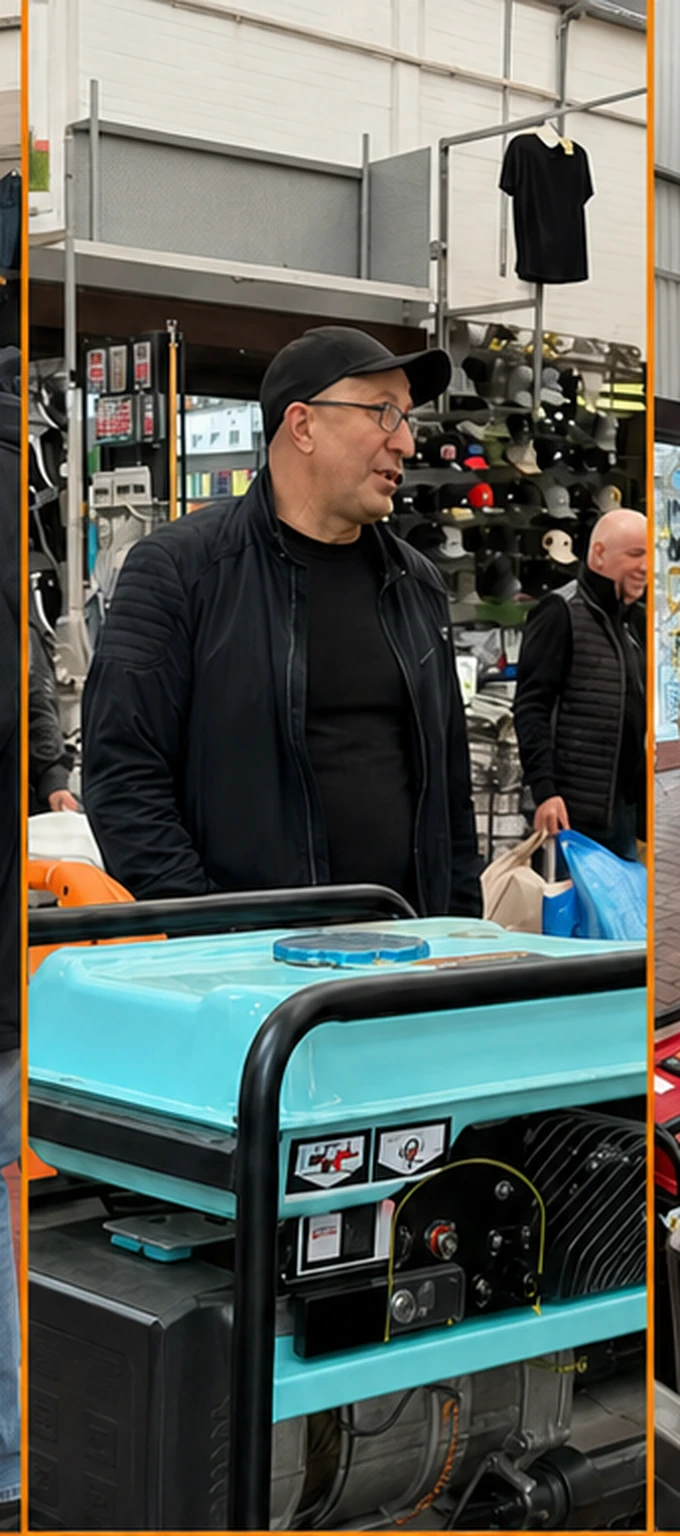 International store scene 2: customers reviewing generator products