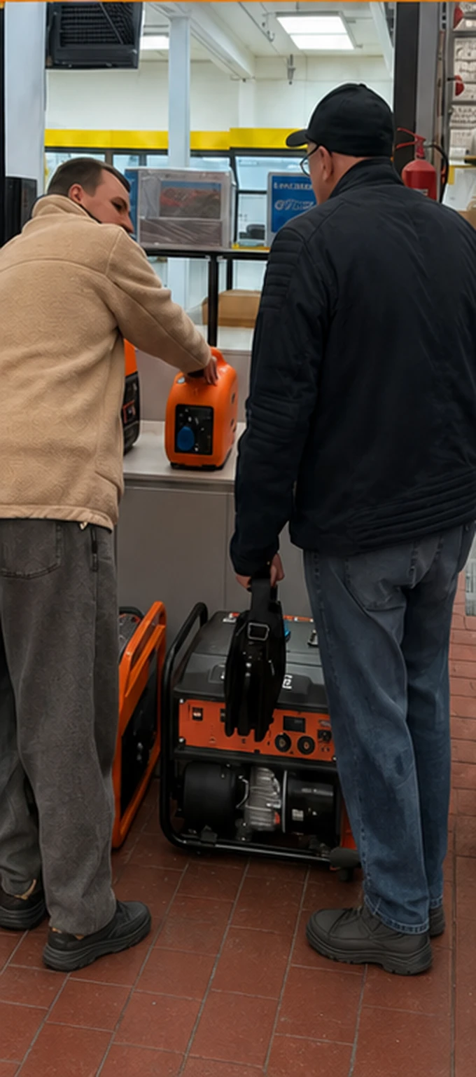 International store scene 4: customers reviewing generator products