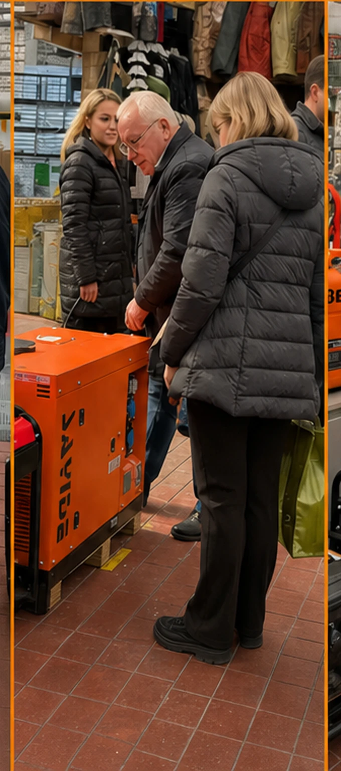 International store scene 5: customers reviewing generator products