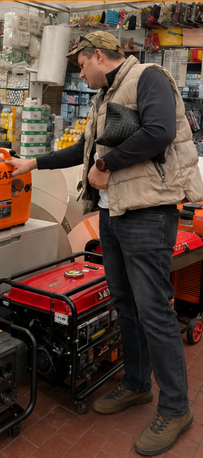 International store scene 6: customers reviewing generator products