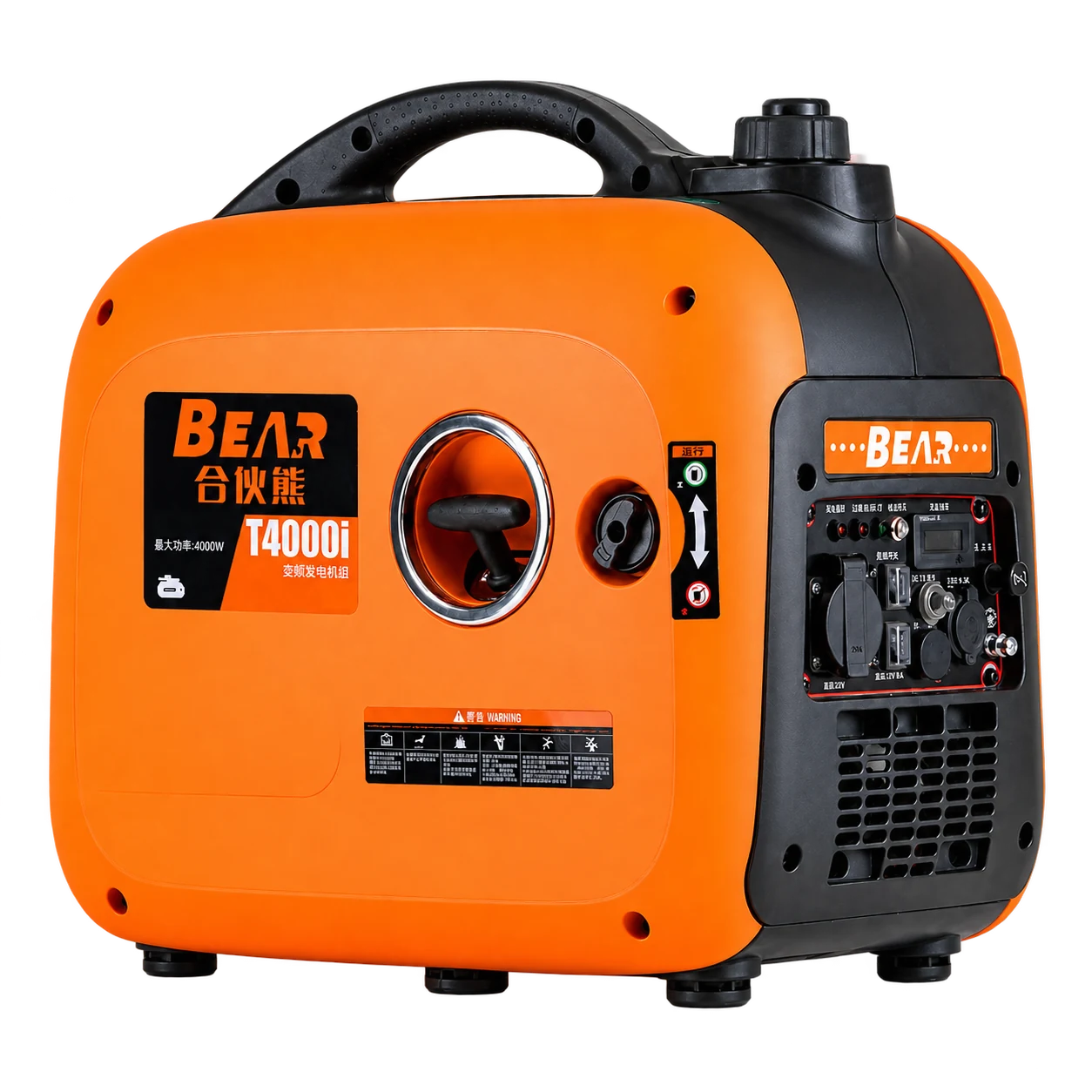 Orange BEAR H-X-4000-A inverter generator with its handle, side housing and control panel visible