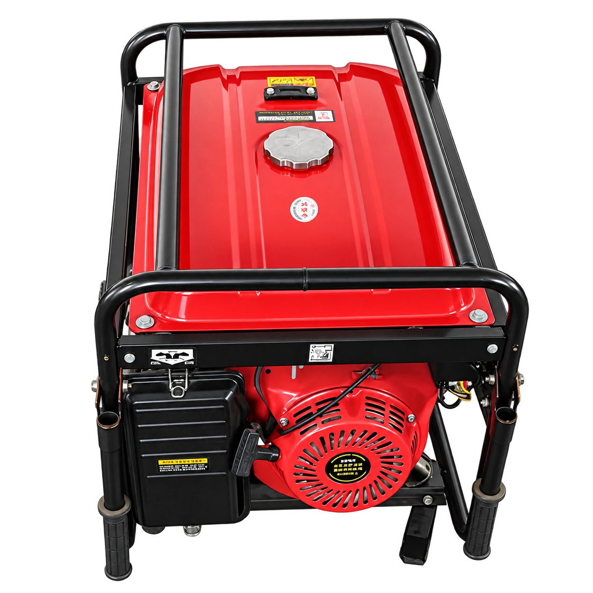 Elevated top and engine-side view of the red BEAR 4200W open-frame gasoline generator