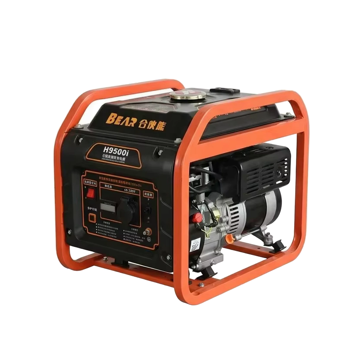 Orange BEAR open-frame gasoline generator shown in three-quarter view