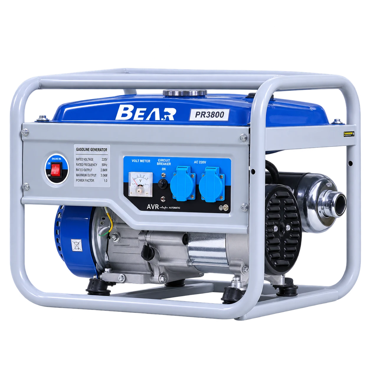 Blue and grey BEAR PR3800 compact open-frame generator, front three-quarter view