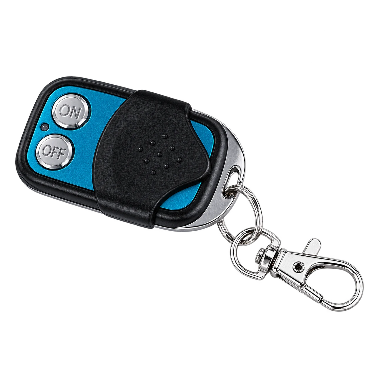 Two-button remote-control key fob marked ON and OFF