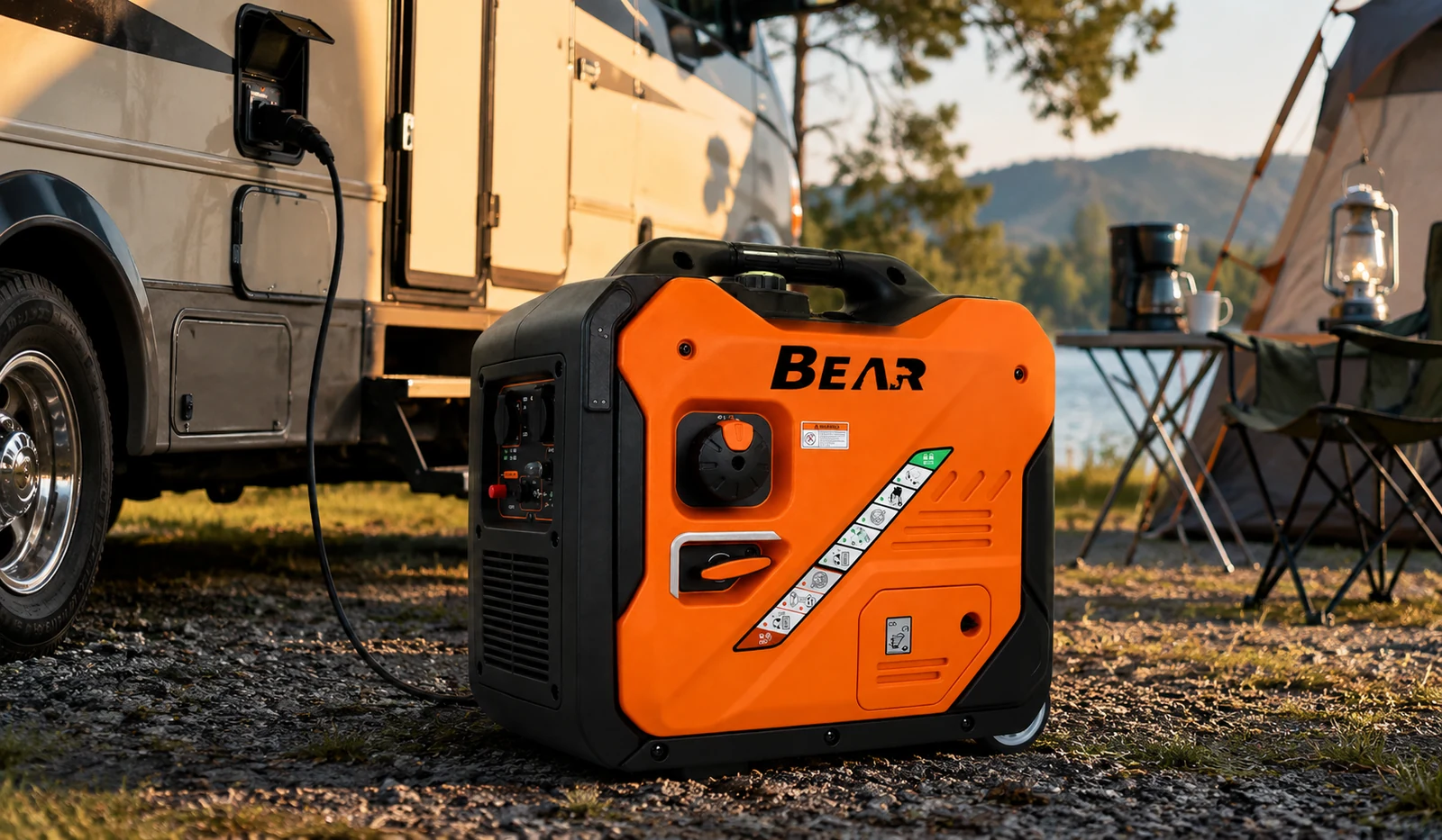 Orange T6500W enclosed unit positioned outdoors in an RV-camp planning setting