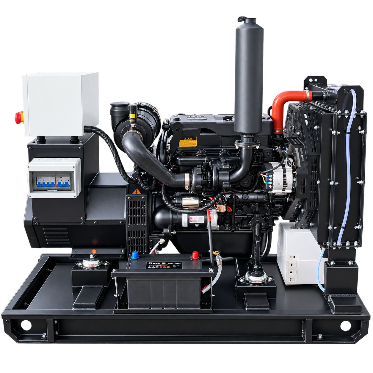 Illustrative black open-frame generator shown in three-quarter view